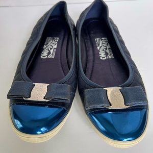 Salvatore Ferragamo Metallic Blue Quilted Leather Rufina Sneaker Ballet Flat 8